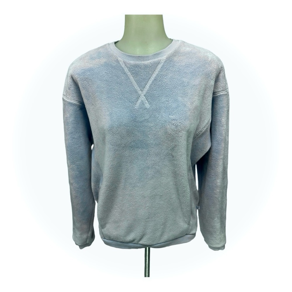 ATHLETA GIRL Powder Blue Sweatshirt Sz XL Soft Fleece Velour Sweater Fun… - Picture 4 of 14